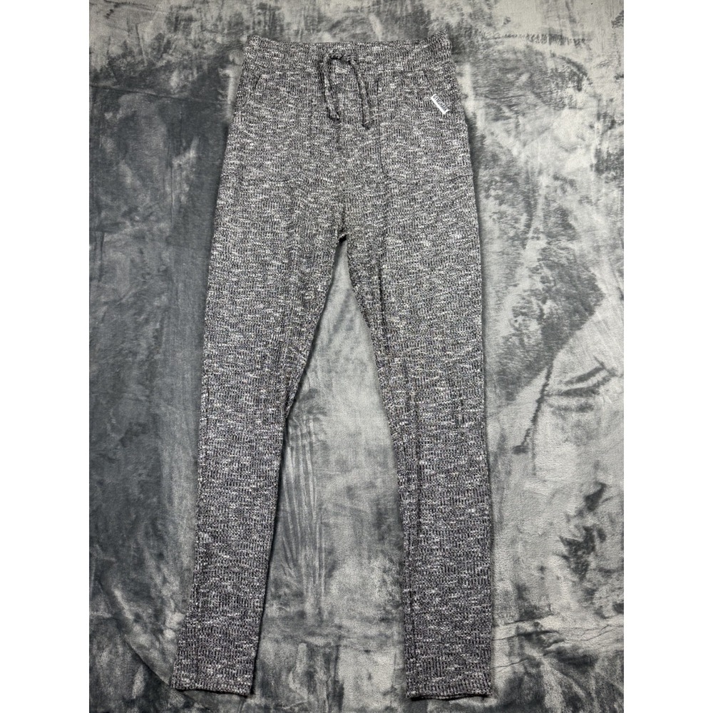 Gymshark Womens M Knit Leggings Black Gray Marled High Rise Drawstring Full Leng